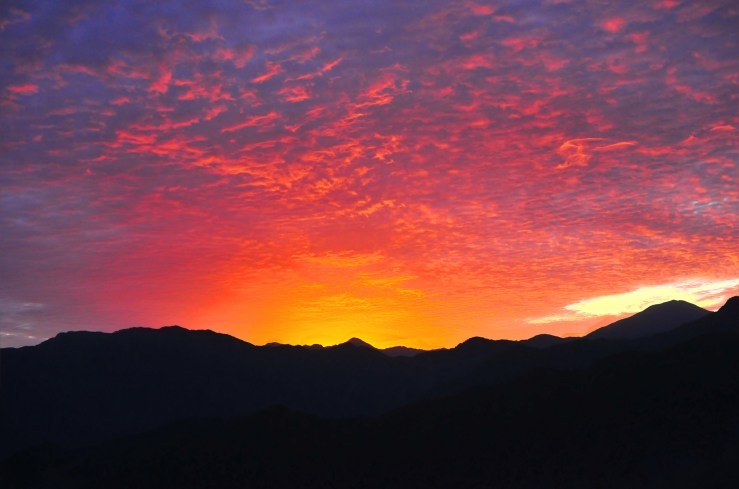 Beautiful sun set at Alishan Scenic Area with orange and pink hues 