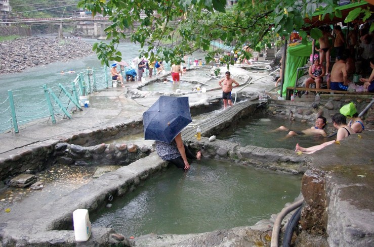 Locals soaking and enjoying their time at Wulai Hot Spring
