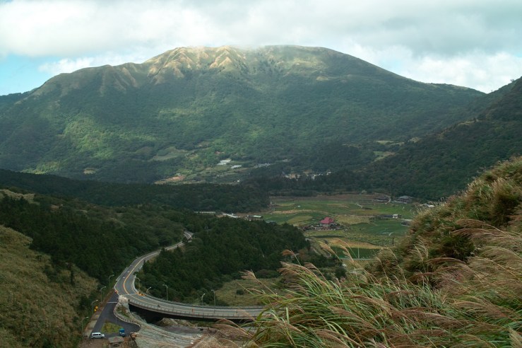 Lush greenery and winding road at Yangmingshan National Park, Taipei 